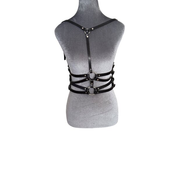 Zana Bayne Black Leather Harness Waist Belt With Adjustable Straps - Picture 1 of 6